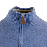 Pull camionneur bleu en cachemire Blacks Legend (Zoom sur le col)
