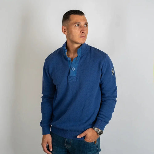 Pull camionneur boutonné bleu pour hommes BACK to LEGEND