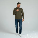 Pull kaki col camionneur en coton et cachemire pour homme BACK to LEGEND