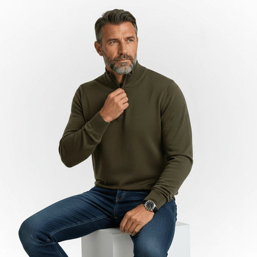 Pull kaki col camionneur en coton et cachemire pour homme BACK to LEGEND