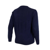 Pull homme couleur indigo col V (vue de 3/4 dos)