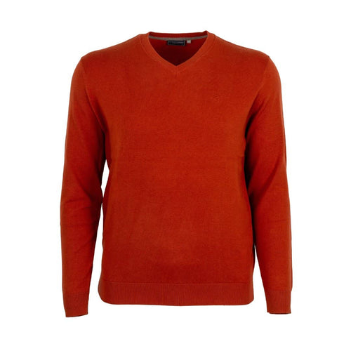 Pull homme orange col v en coton et cachemire