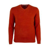Pull homme orange col v en coton et cachemire