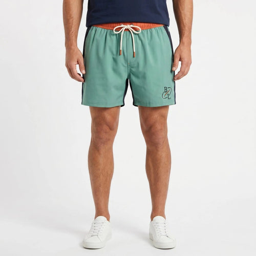 Short de bain BACK TO LEGEND tricolore vert/marine/orange pour homme