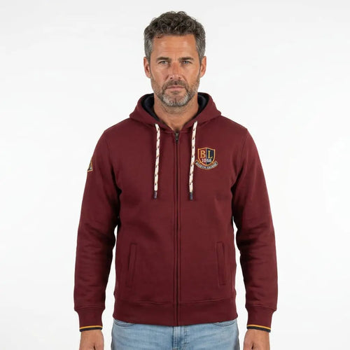 Sweat à capuche bordeaux full zip pour homme BACK TO LEGEND