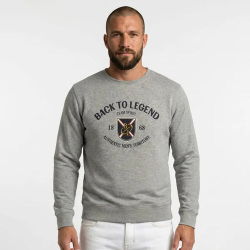 Sweat homme col rond gris chiné BACK TO LEGEND