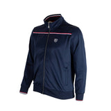 Sweat zippé bleu marine à col montant (vue de 3/4 face)