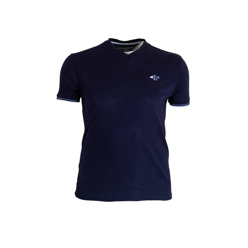 T-shirt homme bleu marine col V (100% coton slub) - Blacks Legend