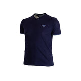 T-shirt homme bleu marine col V en coton slub (vue de 3/4 face)