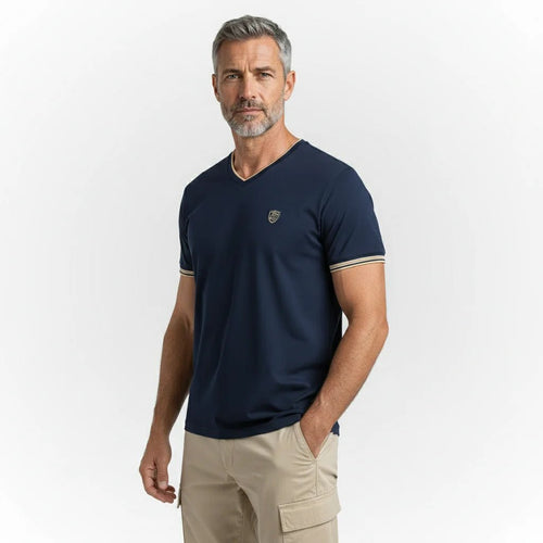 T-shirt bleu marine col V pour homme BACK to LEGEND