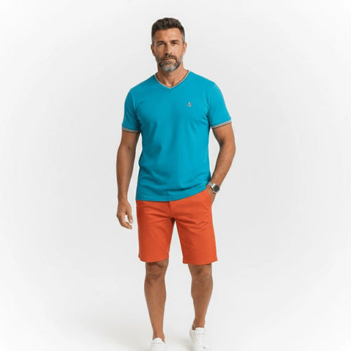 T-shirt bleu turquoise col V pour homme BACK to LEGEND