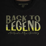 T-shirt homme noir col rond BACK TO LEGEND (zoom print poitrine)