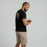 T-shirt noir col V Barbarians BACK TO LEGEND (vue de profil)