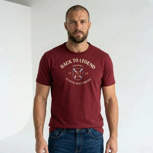 T-shirt rouge col V pour homme BACK TO LEGEND