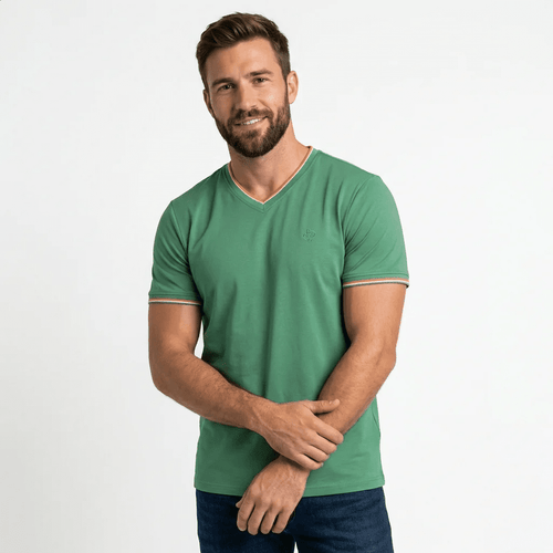 T-shirt vert col V pour homme BACK to LEGEND