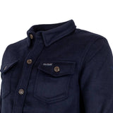 Veste surchemise bleue en laine et polyester (zoom poitrine)