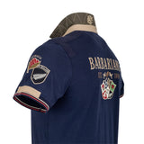 Vue 3/4 dos Polo Barbarians multi-nation bleu marine