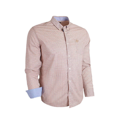 Chemise beige imprimé géométrique à manches longues