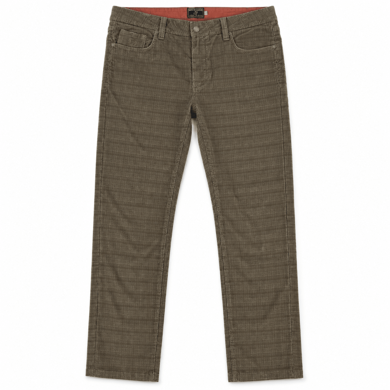 Prince of Wales-patterned khaki velvet pants