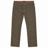 Prince of Wales-patterned khaki velvet pants