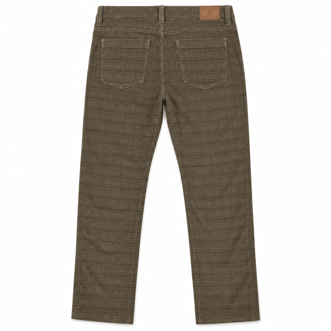 Prince of Wales-patterned khaki velvet pants