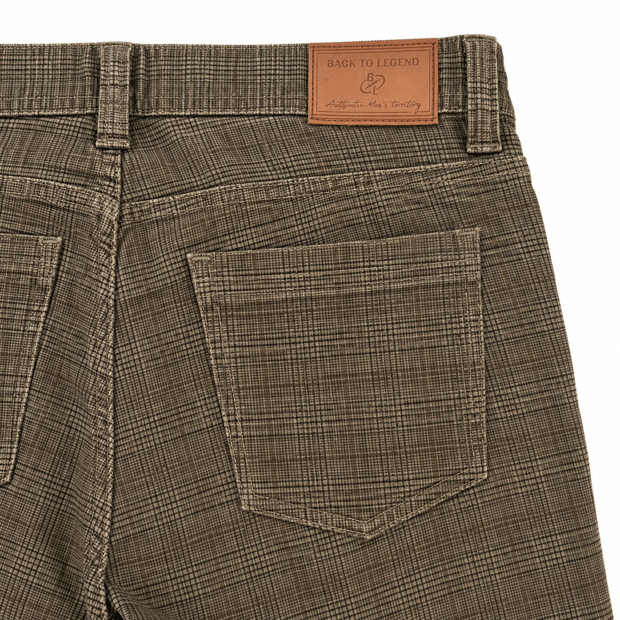 Prince of Wales-patterned khaki velvet pants