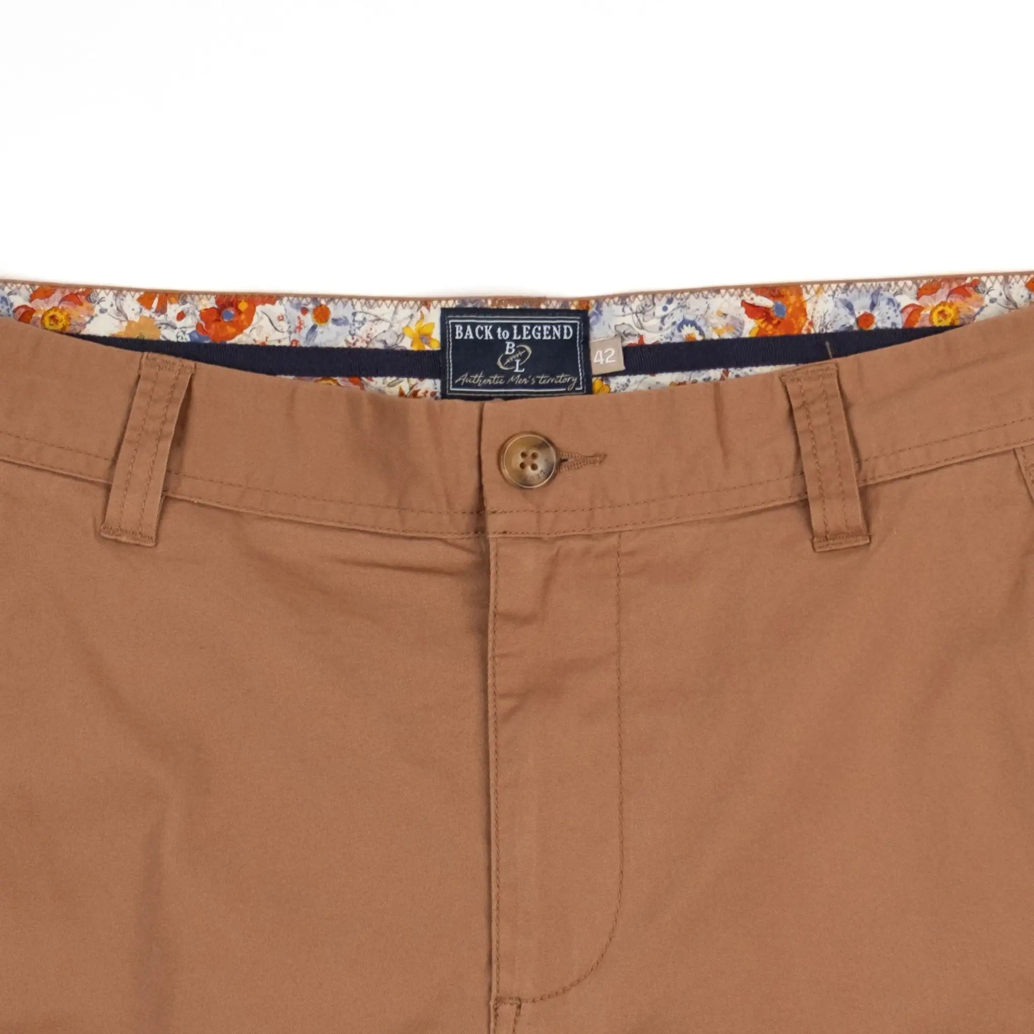 Bermuda coupe cargo marron pour homme BACK TO LEGEND (zoom fermeture et passants de ceinture)