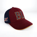 Casquette bicolore bordeaux et bleu marine en feutrine BACK TO LEGEND (vue de 3/4 face)