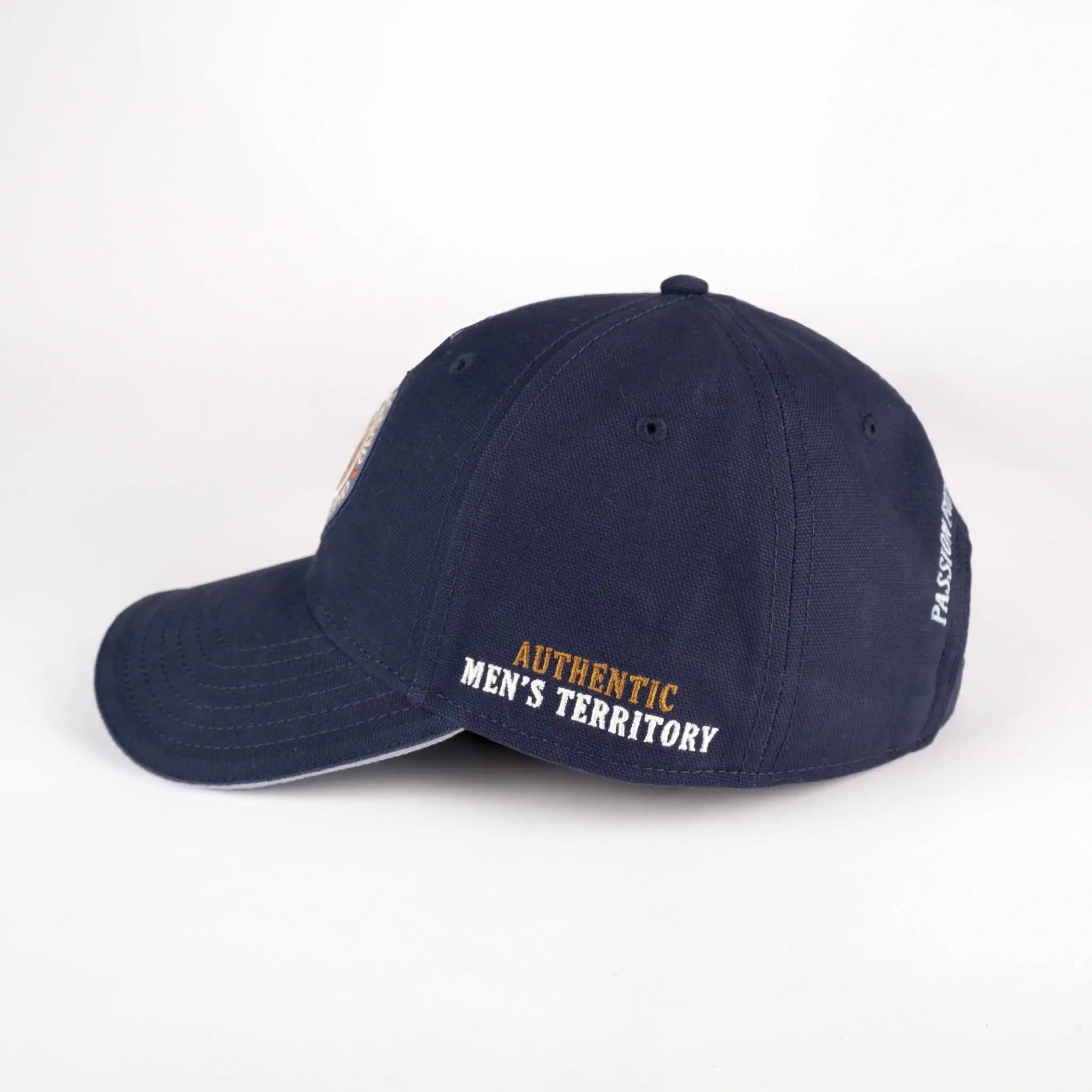 Casquette bleue en twill de coton BACK TO LEGEND (vue de profil gauche)