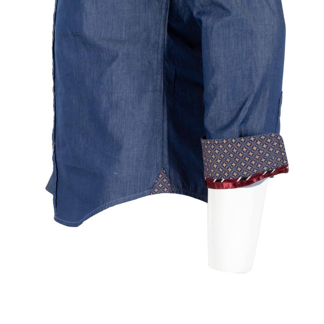 Chemise à manches longues Back to Legend en chambray foncé (zoom manche et revers )