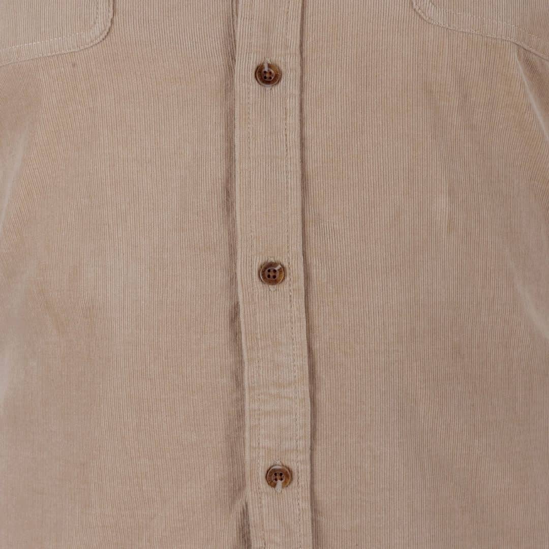 Chemise beige à manches longues en velours côtelé (zoom boutonnière)