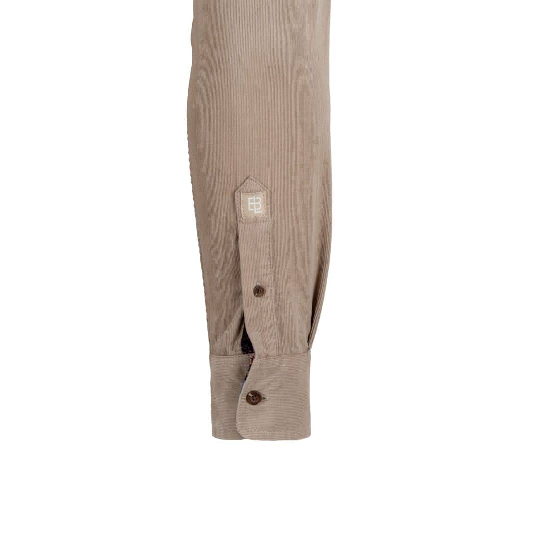 Chemise beige à manches longues en velours côtelé (zoom poignet)