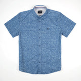 Chemise bleue à motif floral pour homme BACK to LEGEND (vêtement à plat de face)