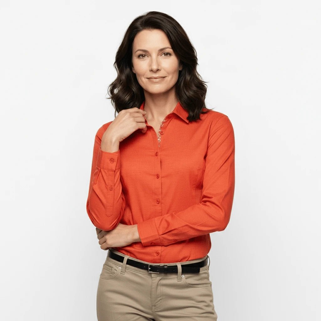 Chemise femme orange à manches longues en lin et coton Blacks Legend
