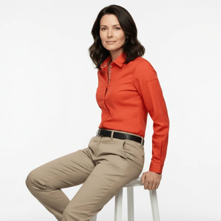 Chemise femme orange à manches longues en lin et coton Blacks Legend