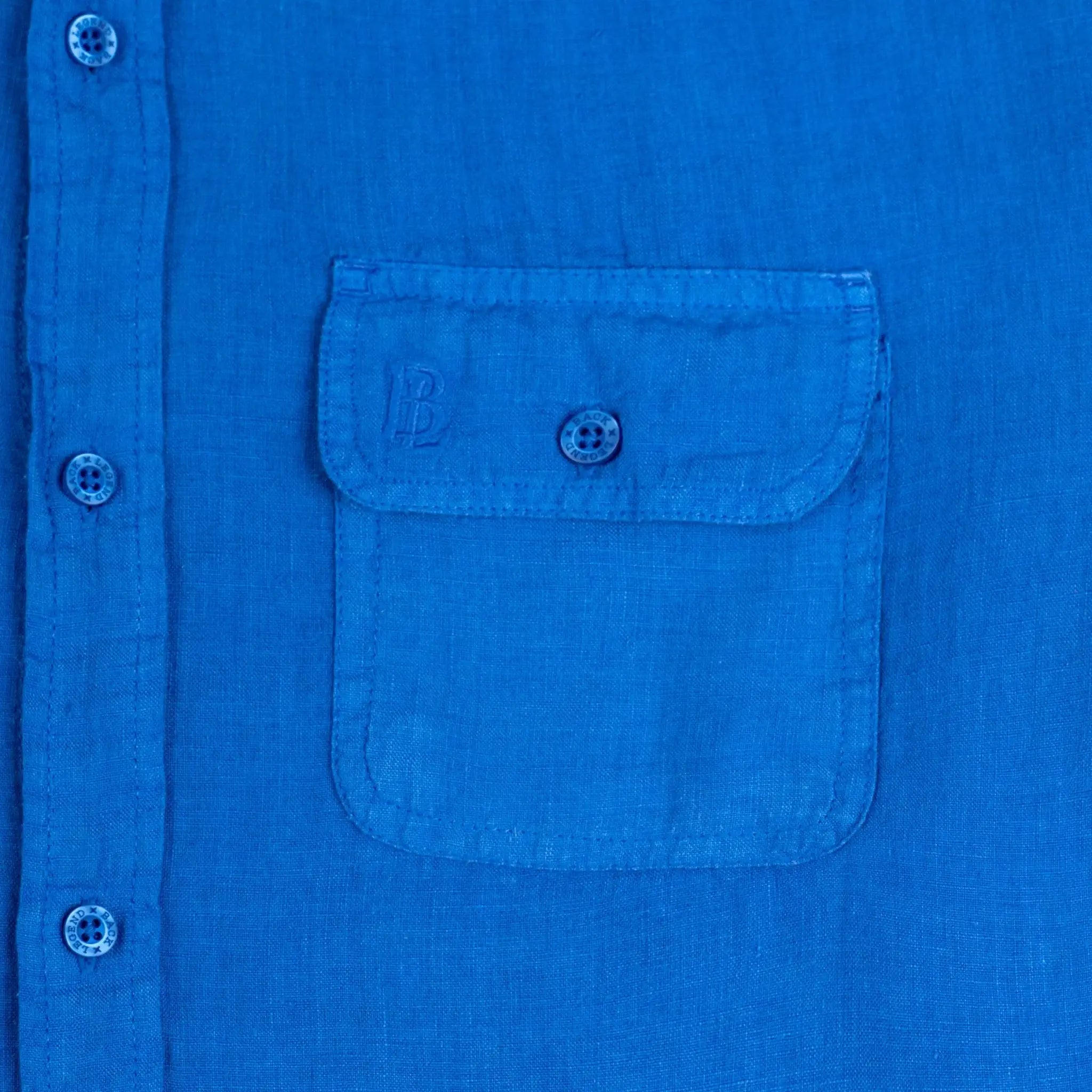 Chemise bleue à manches longues homme en lin BACK to LEGEND (poche poitrine)