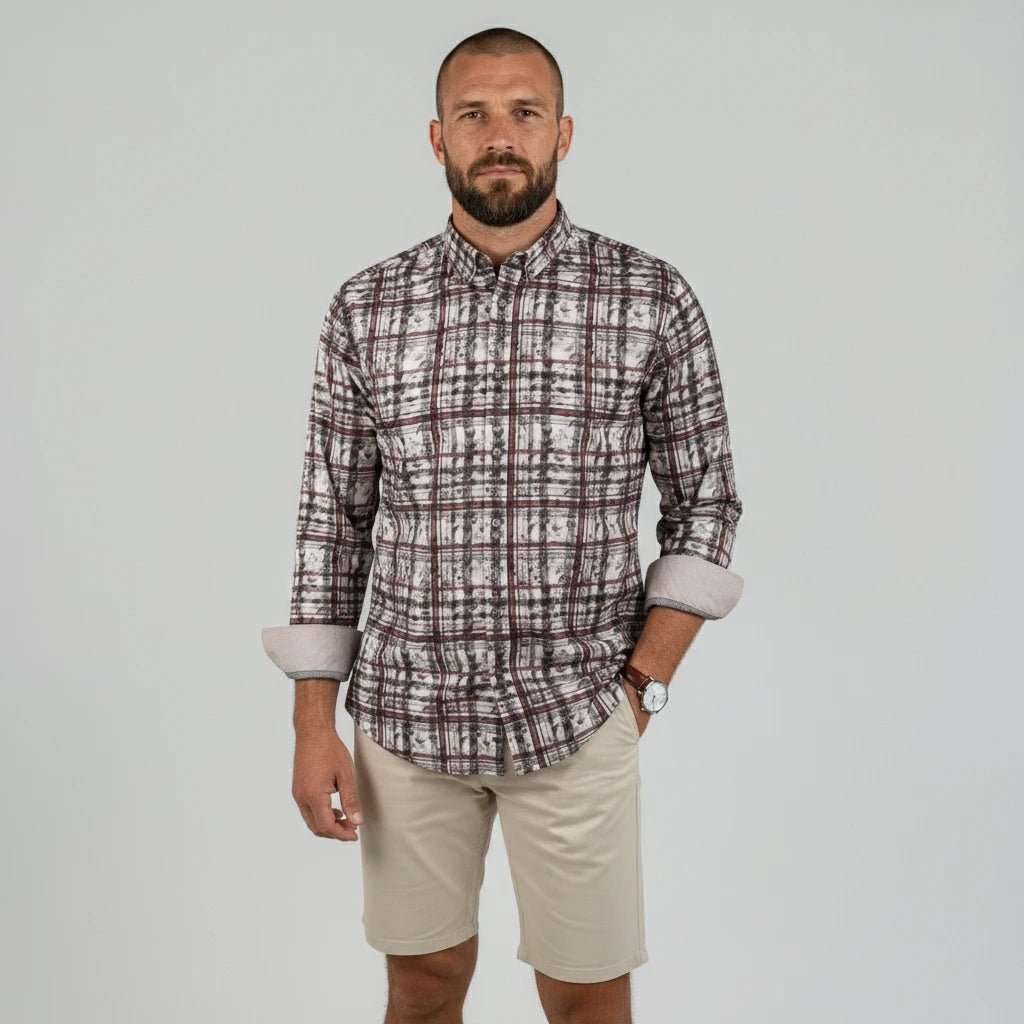 Chemise homme beige à carreaux fantaisie (manches longues) Blacks Legend