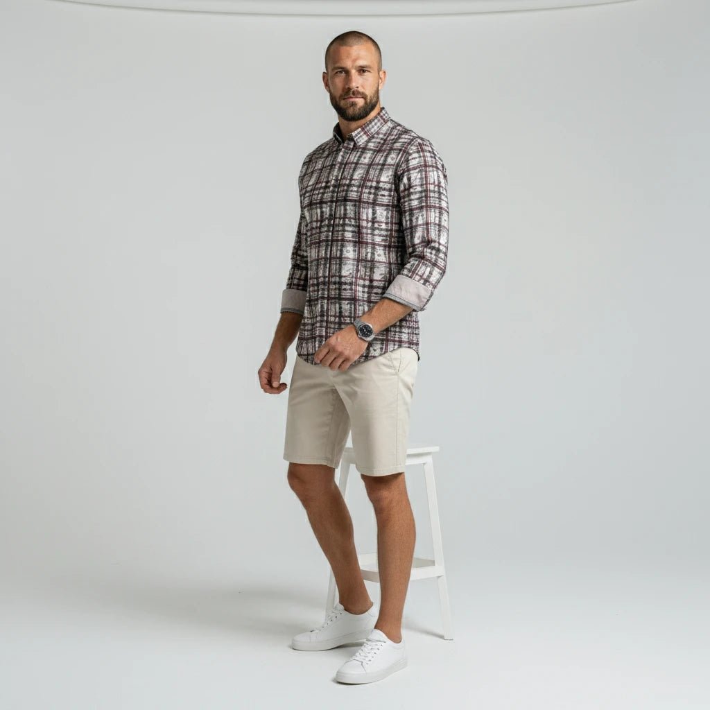 Chemise homme beige à carreaux fantaisie (manches longues) Blacks Legend