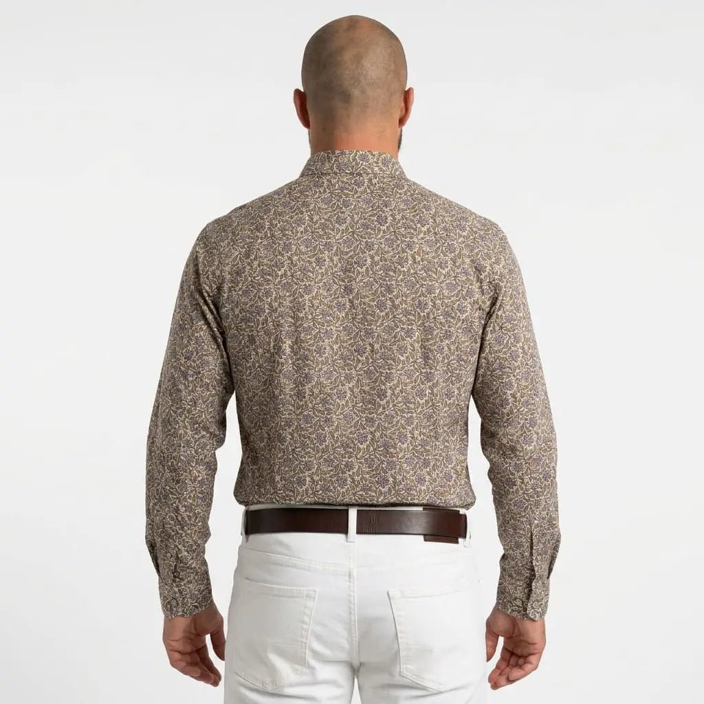 Chemise homme blanche à motif floral en voile de coton BACK TO LEGEND