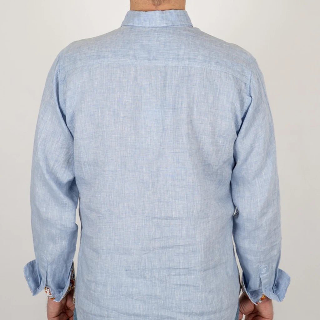 Chemise à manches longues homme bleu clair en lin BACK TO LEGEND (zoom sur le dos)