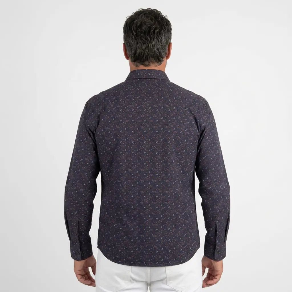 Chemise manches longues bleu marine à motif cachemire BACK TO LEGEND