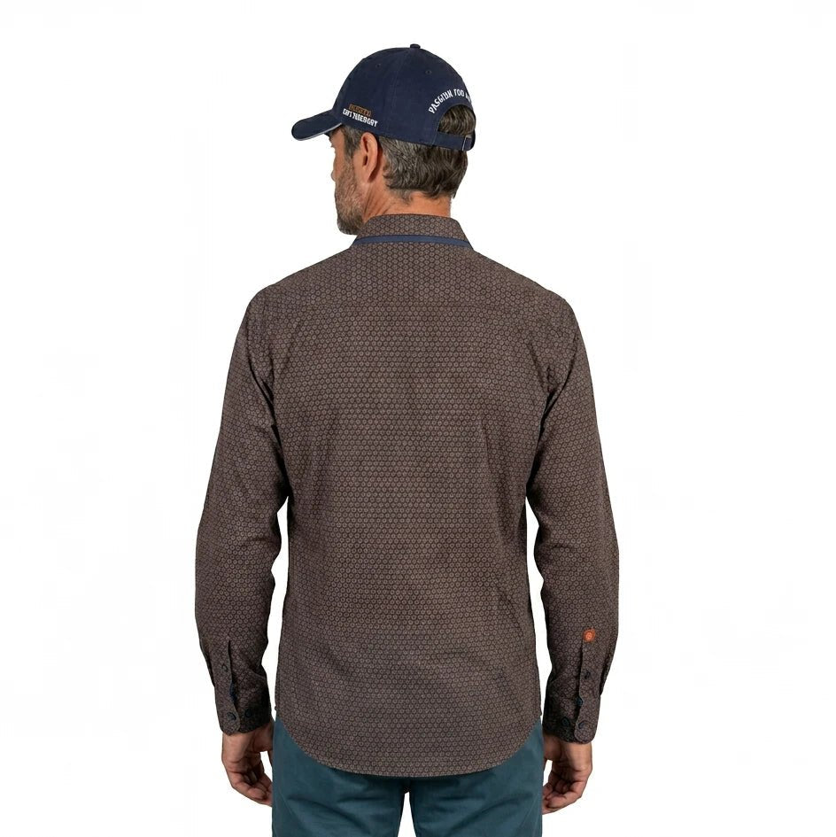 Chemise BACK TO LEGEND à manches longues bleu marine à motif géométrique terracotta