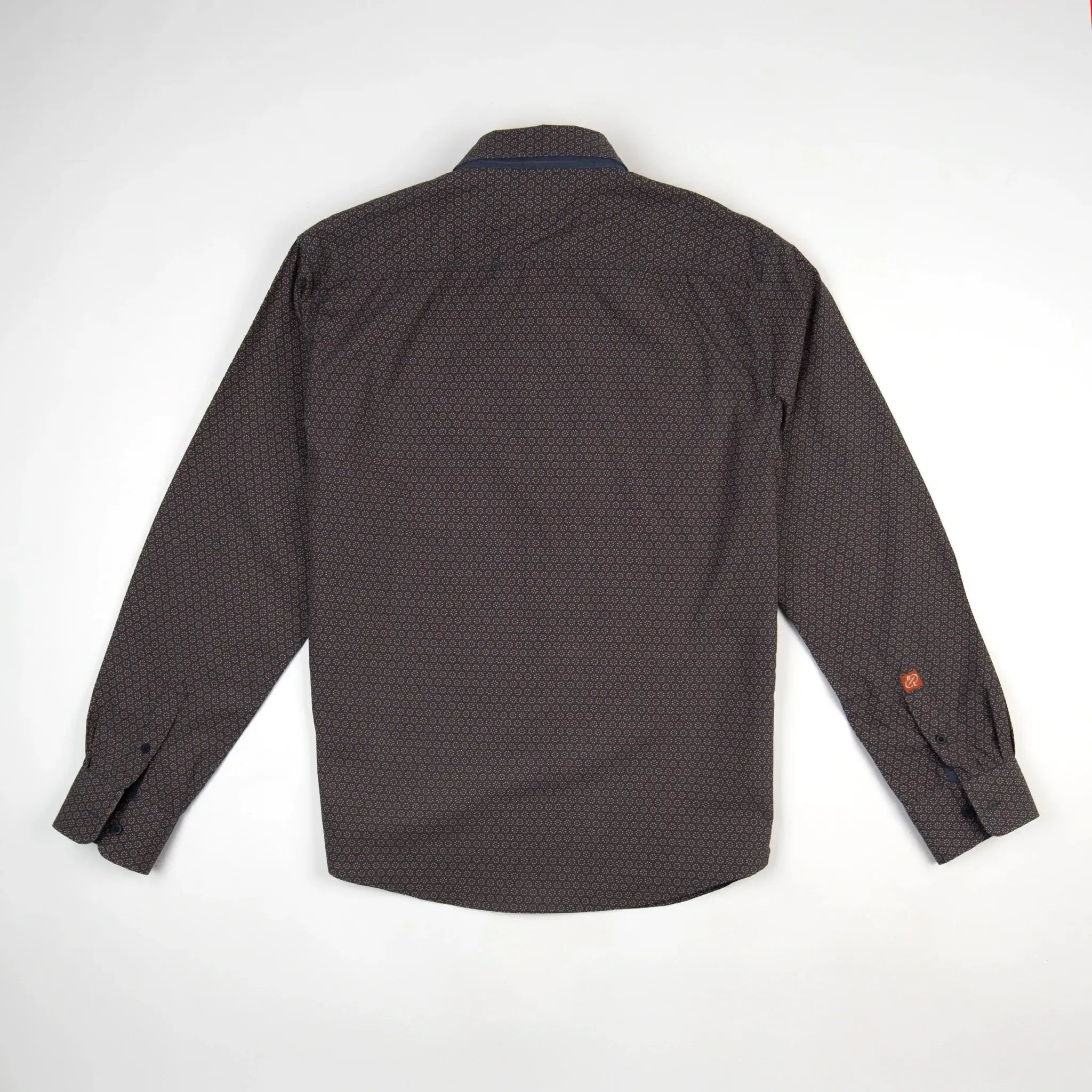 Chemise BACK TO LEGEND à manches longues bleu marine à motif géométrique terracotta (vêtement à plat de dos)