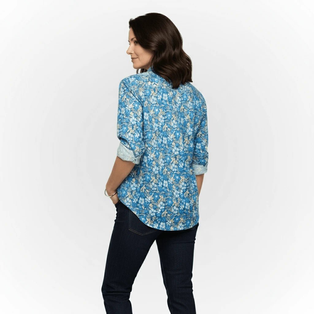 Chemise à manches longues femme à motif floral bleu BACK TO LEGEND (vue de dos)