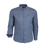 Chemise bleue à manches longues en popline micro géométrique