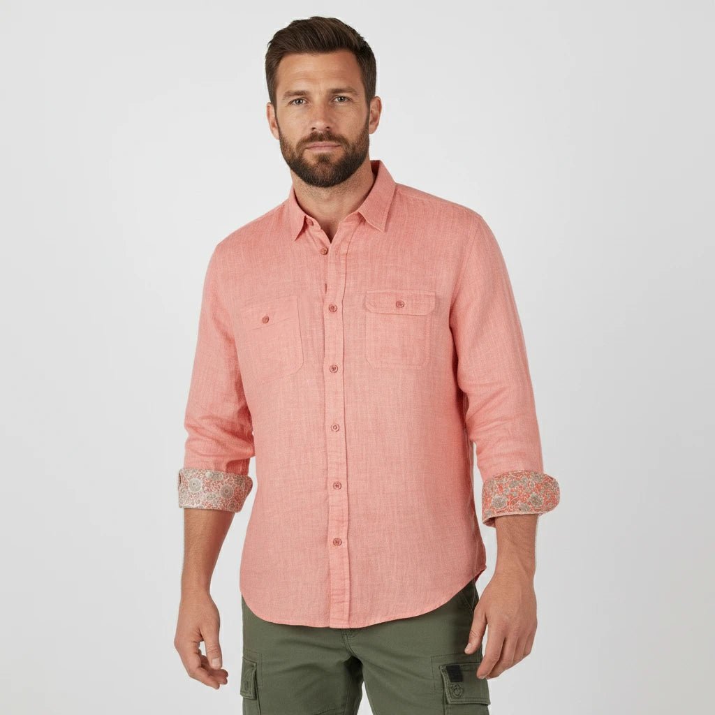 Chemise à manches longues homme corail clair en lin BACK TO LEGEND