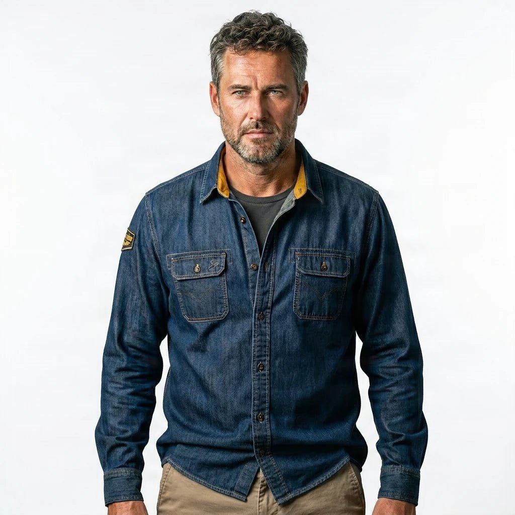 Chemise BACK TO LEGEND à manches longues en jean bleu denim foncé