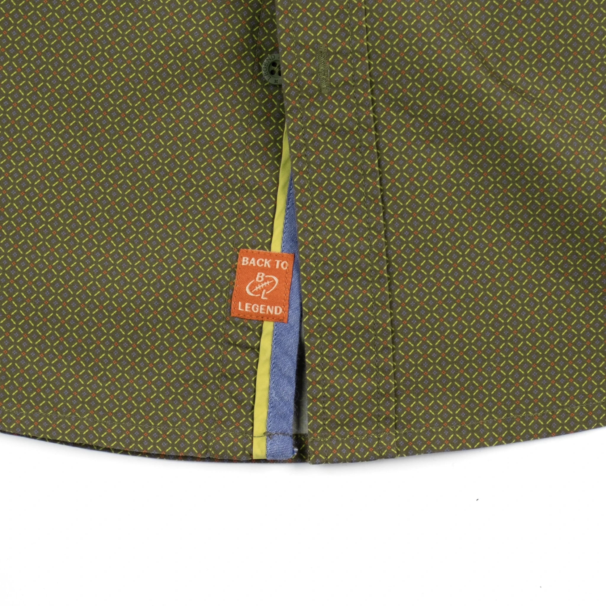 Chemise à manches longues BACK TO LEGEND kaki et micro-motif pour homme (zoom détails bas de vêtement)