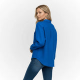 Chemise manches longues femme en lin bleue BACK to LEGEND (vue de dos)