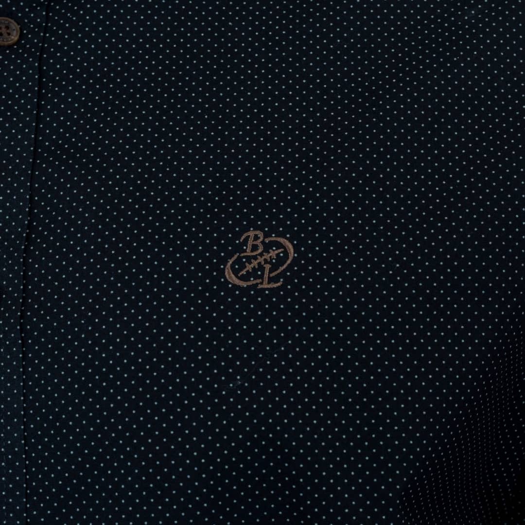 Chemise noire manches longues à pois en popline (zoom signature)